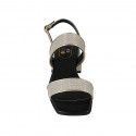 Woman's sandal in platinum fabric and laminated leather heel 4 - Available sizes:  45