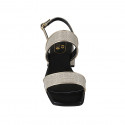 Woman's sandal in platinum glittered fabric and laminated leather heel 4 - Available sizes:  45
