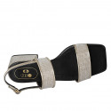 Woman's sandal in platinum glittered fabric and laminated leather heel 4 - Available sizes:  45