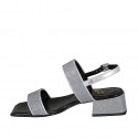 Sandalo da donna in tessuto glitterato e pelle laminata argento tacco 4 - Misure disponibili: 32, 33, 42, 44, 45