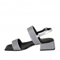 Woman's sandal in silver fabric and laminated leather heel 4 - Available sizes:  32, 33, 42, 44, 45