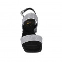 Sandale pour femmes en tissu et cuir lamé argent talon 4 - Pointures disponibles:  32, 33, 42, 44, 45