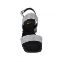 Sandalo da donna in tessuto glitterato e pelle laminata argento tacco 4 - Misure disponibili: 32, 33, 42, 44, 45
