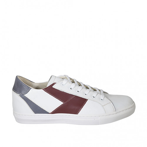 Man's laced shoe with removable insole in white, grey and maroon leather - Available sizes:  37, 46, 47, 48, 49, 51, 52, 53, 54