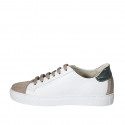 Chaussure à lacets pour hommes avec semelle amovible en cuir blanc, vert et rouge et cuir nubuck taupe - Pointures disponibles:  37, 46, 50, 51, 52, 53, 54