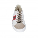 Chaussure à lacets pour hommes avec semelle amovible en cuir blanc, vert et rouge et cuir nubuck taupe - Pointures disponibles:  37, 46, 50, 51, 52, 53, 54
