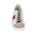 Chaussure à lacets pour hommes avec semelle amovible en cuir blanc, vert et rouge et cuir nubuck taupe - Pointures disponibles:  37, 51, 53