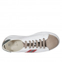 Chaussure à lacets pour hommes avec semelle amovible en cuir blanc, vert et rouge et cuir nubuck taupe - Pointures disponibles:  37, 51, 53