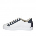 Man's laced shoe with removable insole in blue and white leather and blue suede - Available sizes:  37, 46, 47, 48, 49, 51, 52, 54