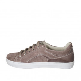 Men's laced shoe with removable insole in taupe leather and suede - Available sizes:  37, 46, 47, 48, 52, 54 2