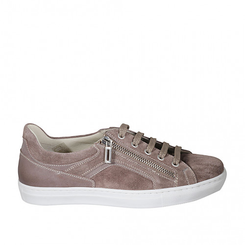 Chaussure pour hommes avec lacets et semelle amovible en cuir et daim taupe - Pointures disponibles:  37, 38, 46, 47, 48, 52, 54