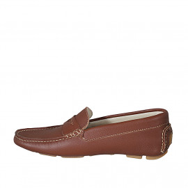 Men's car shoe with removable insole in cognac brown leather - Available sizes:  38, 50, 51, 53, 54 2