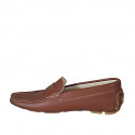 Men's car shoe with removable insole in tan brown leather - Available sizes:  38, 47, 50, 51, 52, 53, 54