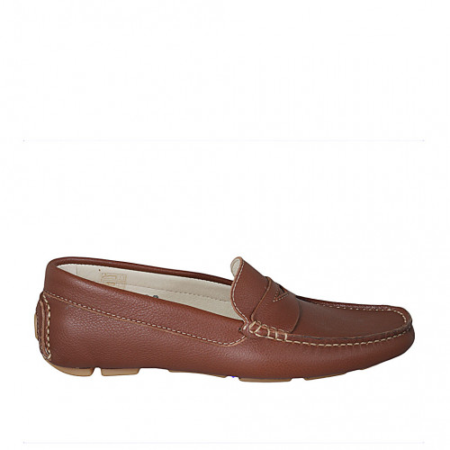 Mocasino para hombre con plantilla extraible en piel cognac - Tallas disponibles:  38, 50, 51, 53, 54