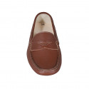 Men's car shoe with removable insole in tan brown leather - Available sizes:  37, 38, 47, 49, 50, 51, 52, 53, 54