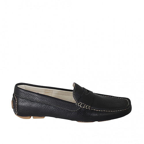 Men's car shoe with removable insole in black leather - Available sizes:  37, 38, 46, 47, 49, 50, 51, 52