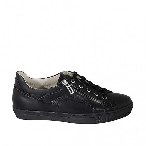 Scarpa stringata da uomo con cerniera e plantare estraibile in pelle nera - Misure disponibili: 38, 46, 47, 50, 52