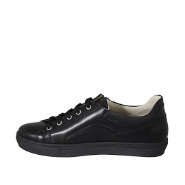 Men's laced casual shoe with zipper and removable insole in black leather - Available sizes:  38, 46, 47, 52 2