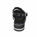 Woman's sandal with accessory in black leather wedge heel 4 - Available sizes:  43, 45