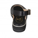 Sandale pour femmes en cuir noir avec bandes croisés talon compensé 3 - Pointures disponibles:  33, 42, 43, 44, 46