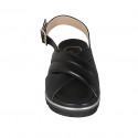 Sandale pour femmes en cuir noir avec bandes croisés talon compensé 3 - Pointures disponibles:  33, 42, 43, 44, 46