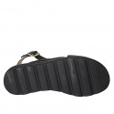 Woman's sandal in black leather with crossed bands wedge heel 3 - Available sizes:  33, 42, 43, 44, 46