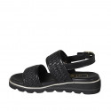 Woman's sandal in black braided leather wedge heel 3 - Available sizes:  43, 44