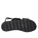 Sandale pour femmes en cuir tressé noir talon compensé 3 - Pointures disponibles:  43, 44