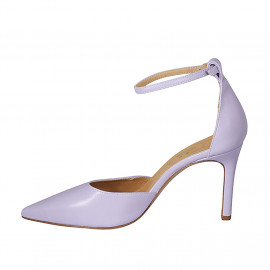 Woman's pointy open shoe with strap in lilac leather heel 8 - Available sizes:  42, 43 2
