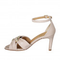 Woman's open shoe with strap and accessory in nude leather heel 8 - Available sizes:  31, 32, 33, 34, 42, 43, 44, 45, 46