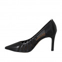 Escarpin à bout pointu pour femmes en cuir noir et tissu talon 8 - Pointures disponibles:  31, 34, 43, 46