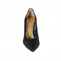 Woman's pointy pump in black leather and fabric heel 8 - Available sizes:  31, 34, 43, 46