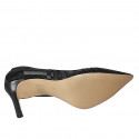 Woman's pointy pump in black leather and fabric heel 8 - Available sizes:  31, 34, 43, 46