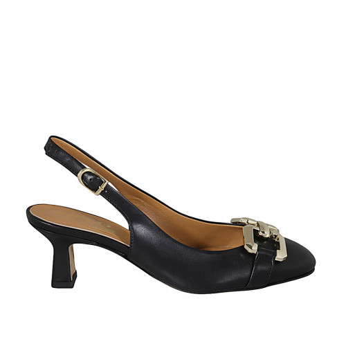 Chaussure ouverte au talon pour femmes en cuir noir avec accessoire talon 5 - Pointures disponibles:  32, 33, 34