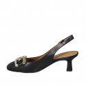 Chaussure ouverte au talon pour femmes en cuir noir avec accessoire talon 5 - Pointures disponibles:  32, 34