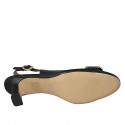 Zapato destalonado para mujer en piel negra con accesorio tacon 5 - Tallas disponibles:  32, 34