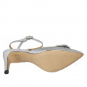 Woman's pointy slingback pump with strap and rhinestone clip-on in silver laminated leather heel 8 - Available sizes:  45