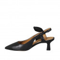 Woman's slingback pump in black leather with elastic band and bow heel 5 - Available sizes:  32, 34