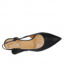 Woman's slingback pump in black leather with elastic band and bow heel 5 - Available sizes:  32, 34