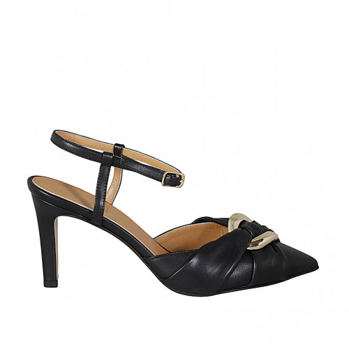 Chaussure ouverte au talon pour femmes en cuir noir avec accessoire et courroie talon 8 - Pointures disponibles:  31, 32, 33, 34, 42, 43, 44, 45, 46, 47