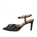 Chaussure ouverte au talon pour femmes en cuir noir avec accessoire et courroie talon 8 - Pointures disponibles:  32, 33, 34, 43, 44, 45, 46
