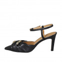 Zapato destalonado para mujer en piel negra con accesorio y cinturon tacon 8 - Tallas disponibles:  31, 32, 33, 34, 42, 43, 44, 45, 46, 47
