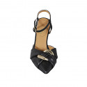 Woman's slingback pump in black leather with accessory and strap heel 8 - Available sizes:  31, 32, 33, 34, 42, 43, 44, 45, 46, 47