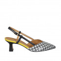 Woman's pointy slingback pump in white, black and yellow printed leather heel 5 - Available sizes:  32