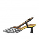 Woman's pointy slingback pump in white, black and yellow printed leather heel 5 - Available sizes:  32