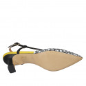 Chaussure ouverte au talon à bout pointu pour femmes en cuir imprimé noir, blanc et jaune talon 5 - Pointures disponibles:  32