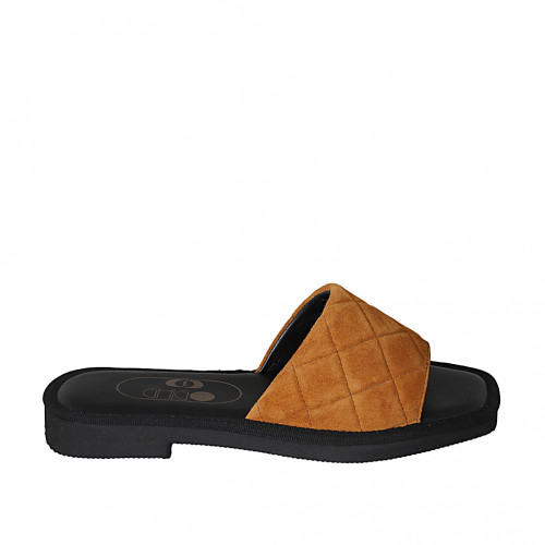 Woman's mules in cognac brown suede heel 2 - Available sizes:  34, 42, 44, 46