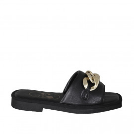 Woman's mule with chain in black leather heel 2 - Available sizes: 42