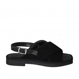 Sandalia para mujer en piel y gamuza negra tacon 2 - Tallas disponibles:  44