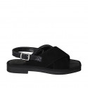 Woman's sandal in black leather and suede heel 2 - Available sizes:  33, 44